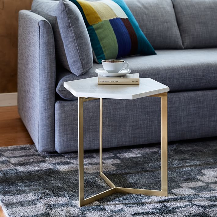 Hexagon Marble Top Side Table Brass Legs-3